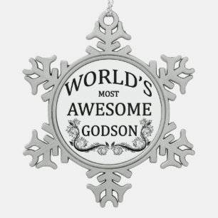World's Most Awesome Godson Snowflake Pewter Christmas Ornament