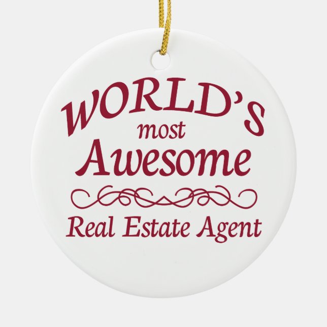 World's Most Awesome Real Estate Agent Ceramic Tree Decoration (Front)