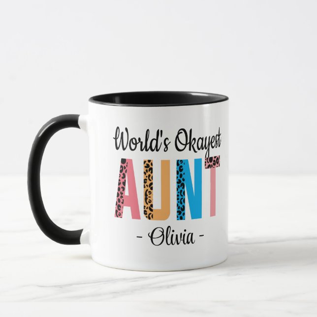 World's Okayest Aunt Birthday Auntie Gift Custom Mug (Left)