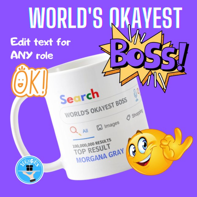 WORLDS OKAYEST BOSS Funny Top Search Result Coffee Mug (Creator Uploaded)