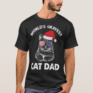 World's Okayest Cat Dad Daddy Father USA Flag Glas T-Shirt