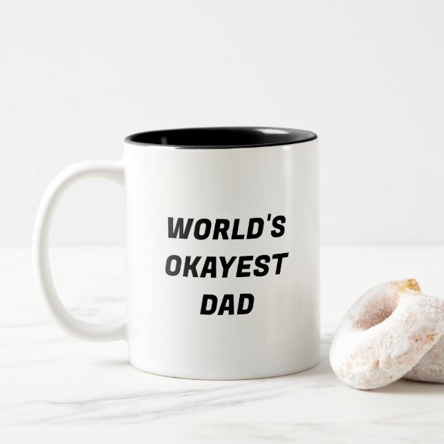 World's Okayest Dad Funny Typography Mug (With Donut)
