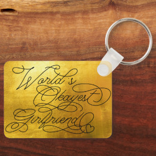 World's Okayest Girlfriend Funny Gold Quote Custom Key Ring