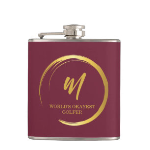 Worlds Okayest Golfer Gold Monogram Hip Flask