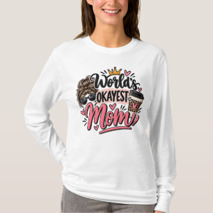 World's Okayest Mum Leopard Print Messy Bun T-Shirt