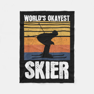 Worlds Okayest Skier Retro Vintage Ski Lover Skiin Fleece Blanket