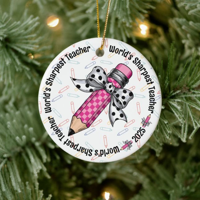 World's Sharpest Cute Colourful Teacher Coquette Ceramic Ornament (Tree)