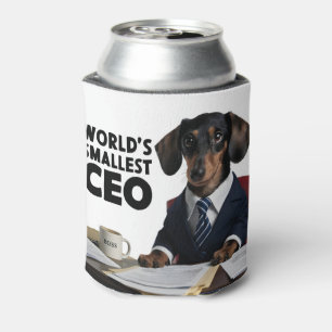 World's smallest CEO, cute funny dachshund in suit Can Cooler