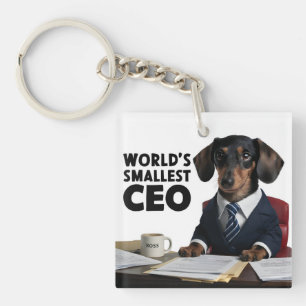 World's smallest CEO, cute funny dachshund in suit Key Ring