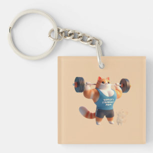 World's Strongest Mom Cute Gym Cat Keychain