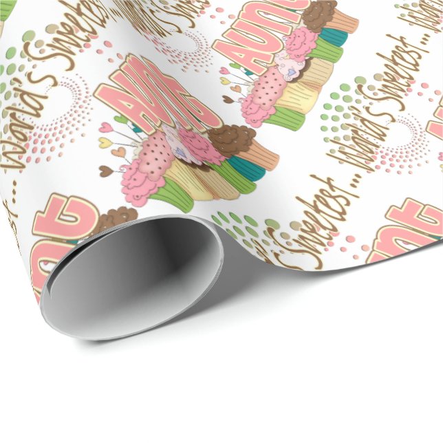 World's Sweetest Aunt Cupcake Edition Pattern Wrapping Paper (Roll Corner)