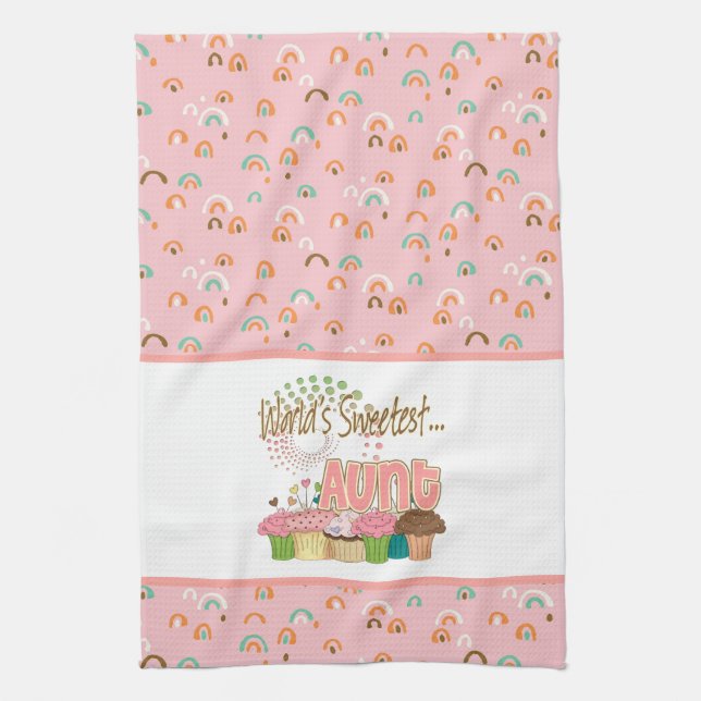 World's Sweetest Aunt Cupcakes Tea Towel (Vertical)