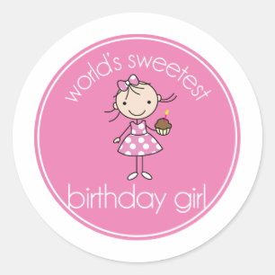 Worlds sweetest birthday girl classic round sticker