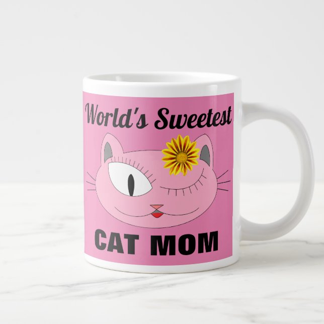 World's Sweetest CAT MOM Pink Cat Face Large Coffee Mug (Right)