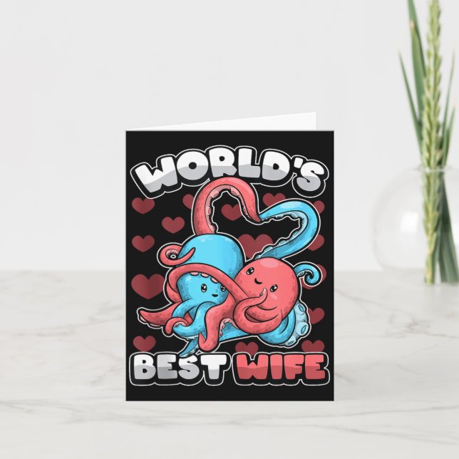 World's Wife Cute Kawaii Octopus Heart Cute Couple Card (Front)