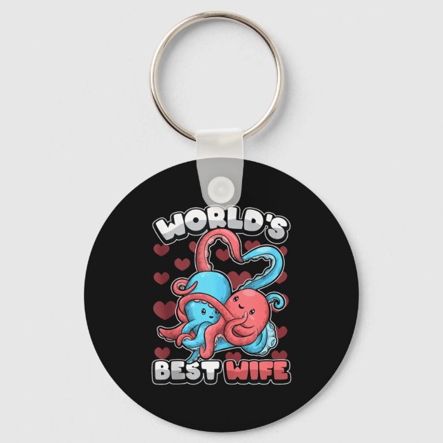 World's Wife Cute Kawaii Octopus Heart Cute Couple Key Ring (Front)
