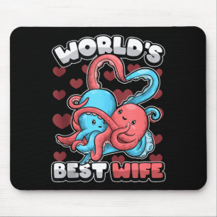 World's Wife Cute Kawaii Octopus Heart Cute Couple Mouse Pad