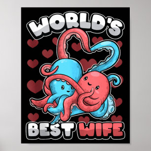 World's Wife Cute Kawaii Octopus Heart Cute Couple Poster