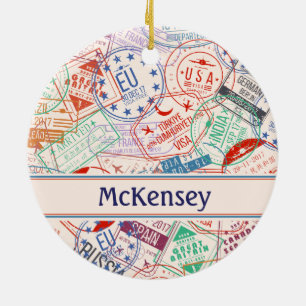 Worldwide Travel Labels All Over Pattern Ceramic Ornament