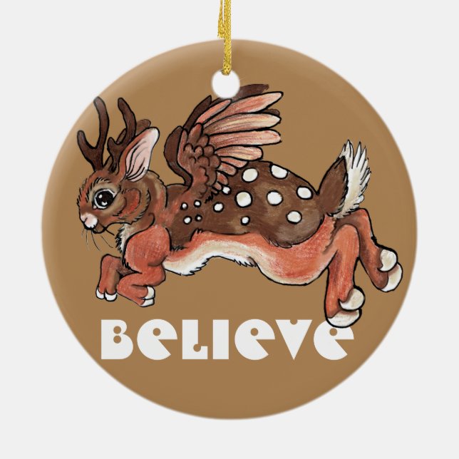 Worlpertinger/Jackalope Believe Ceramic Tree Decoration (Back)