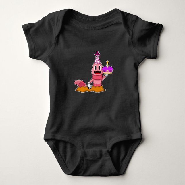Worm Birthday Cake Candle Baby Bodysuit (Front)