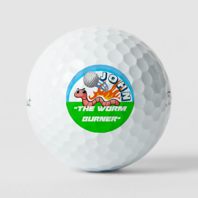 "Worm Burner" Funny Personalized Name Golf Balls  (Front)