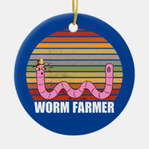 Worm Farmer Composting Farming Vintage Retro Hat Ceramic Ornament