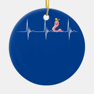 Worm Farmer Hat Heartbeat EKG Pulse Red Wiggler Ceramic Ornament