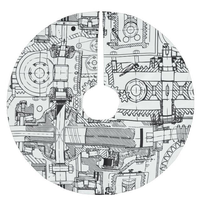 Worm Gears: Seamless Technical Machinery. Brushed Polyester Tree Skirt (Front)