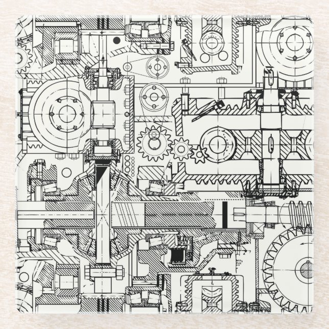 Worm Gears: Seamless Technical Machinery. Glass Coaster (Front)