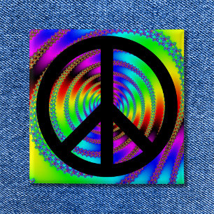 Worm Hole with Black Peace Sign 15 Cm Square Badge