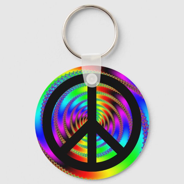 Worm Hole with Black Peace Sign Key Ring (Front)