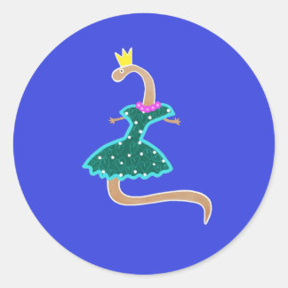 Worm in a green dress and a crown  classic round sticker
