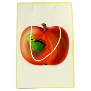 Worm In Apple Gift Bag Fun - Your Colour - Text
