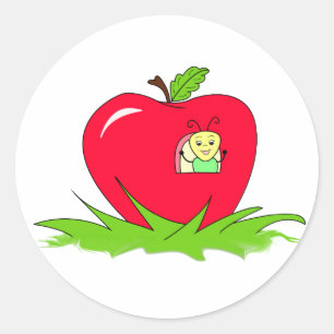 Worm In Red Apple Classic Round Sticker