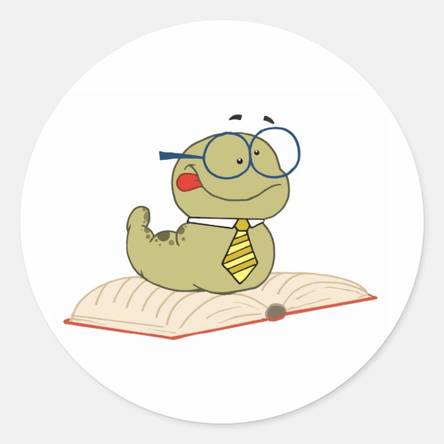 Worm On A Book Wearing Glasses Classic Round Sticker (Front)