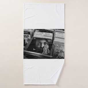 WORMS EYE VIEW OF FOG COVERED FOREST BATH TOWEL