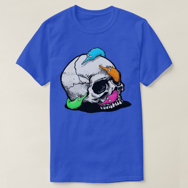 Worms on a String on a Skull T-Shirt (Design Front)