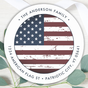Worn American Flag Custom Patriotic Return Address Classic Round Sticker