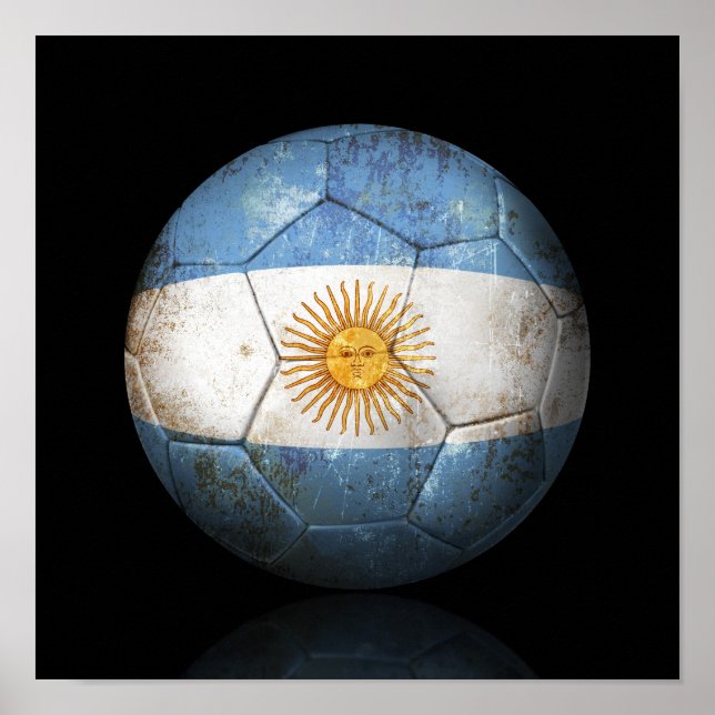 Worn Argentinian Flag Football Soccer Ball Poster (Front)