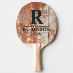 Worn Barn Wood Family Name & Initial Ping Pong Paddle