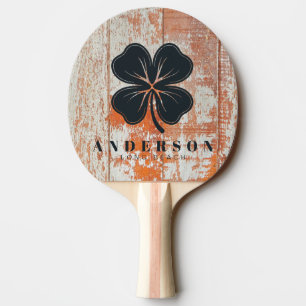 Worn Barn Wood Four Leaf Clover with Name Ping Pong Paddle