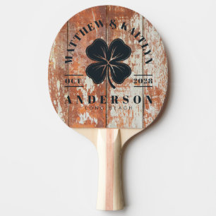 Worn Barn Wood Irish Lucky Clover Wedding Crest Ping Pong Paddle