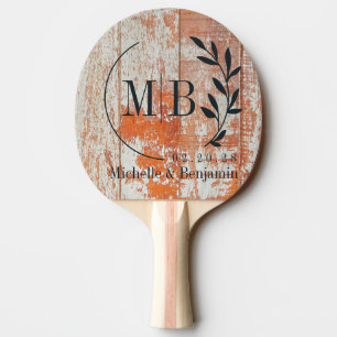 Worn Barn Wood Leaf Wedding Monogram Ping Pong Paddle