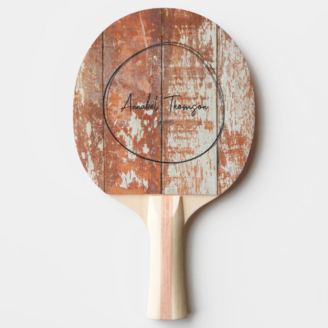 Worn Barn Wood Name in Drawn Circle  Ping Pong Paddle (Front)