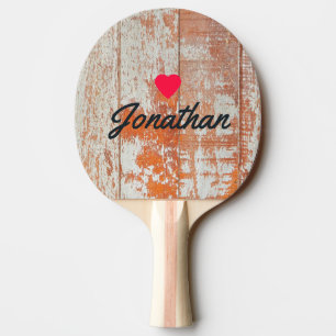 Worn Barn Wood Vintage Heart Signature Ping Pong Paddle