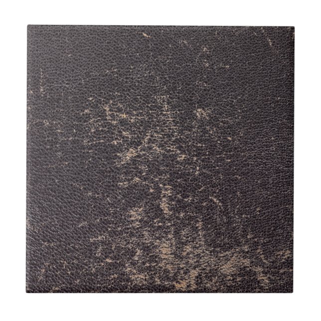 Worn Black Leather Background Ceramic Tile (Front)