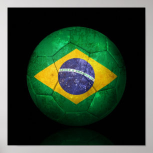 Worn Brazilian Flag Football Soccer Ball Poster