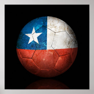Worn Chilean Flag Football Soccer Ball Poster