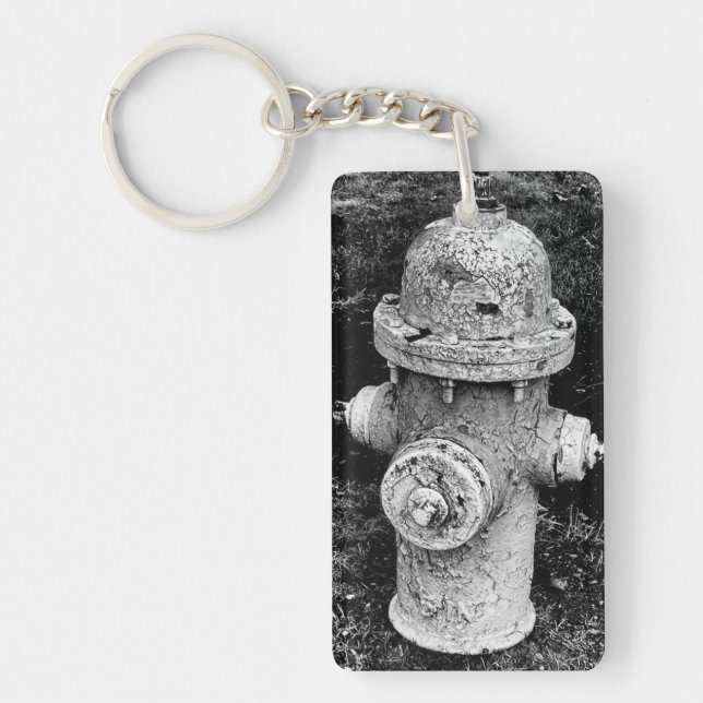 Worn Chipped Rusty Old Fire Hydrant Photograph Key Ring (Front)